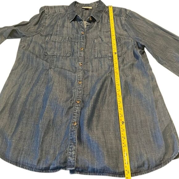 J. Jill Dark Blue Denim Button Up Long Sleeves Collared Top Size Medium - Picture 10 of 10